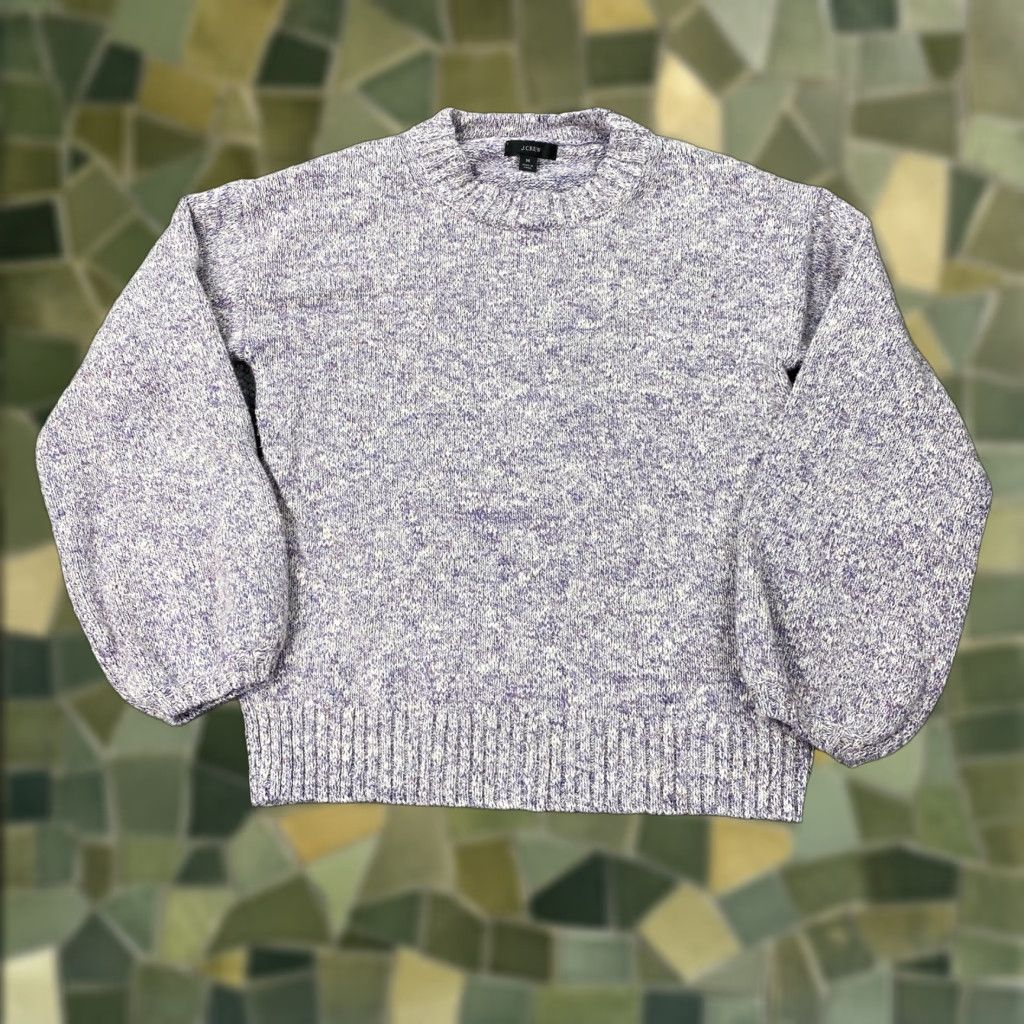 J.Crew J.CREW Sweater Womens Medium Purple Marled Crewneck Cotton Linen Blend Ribbed Size M / US 6-8 / IT 42-44 - 1 Thumbnail