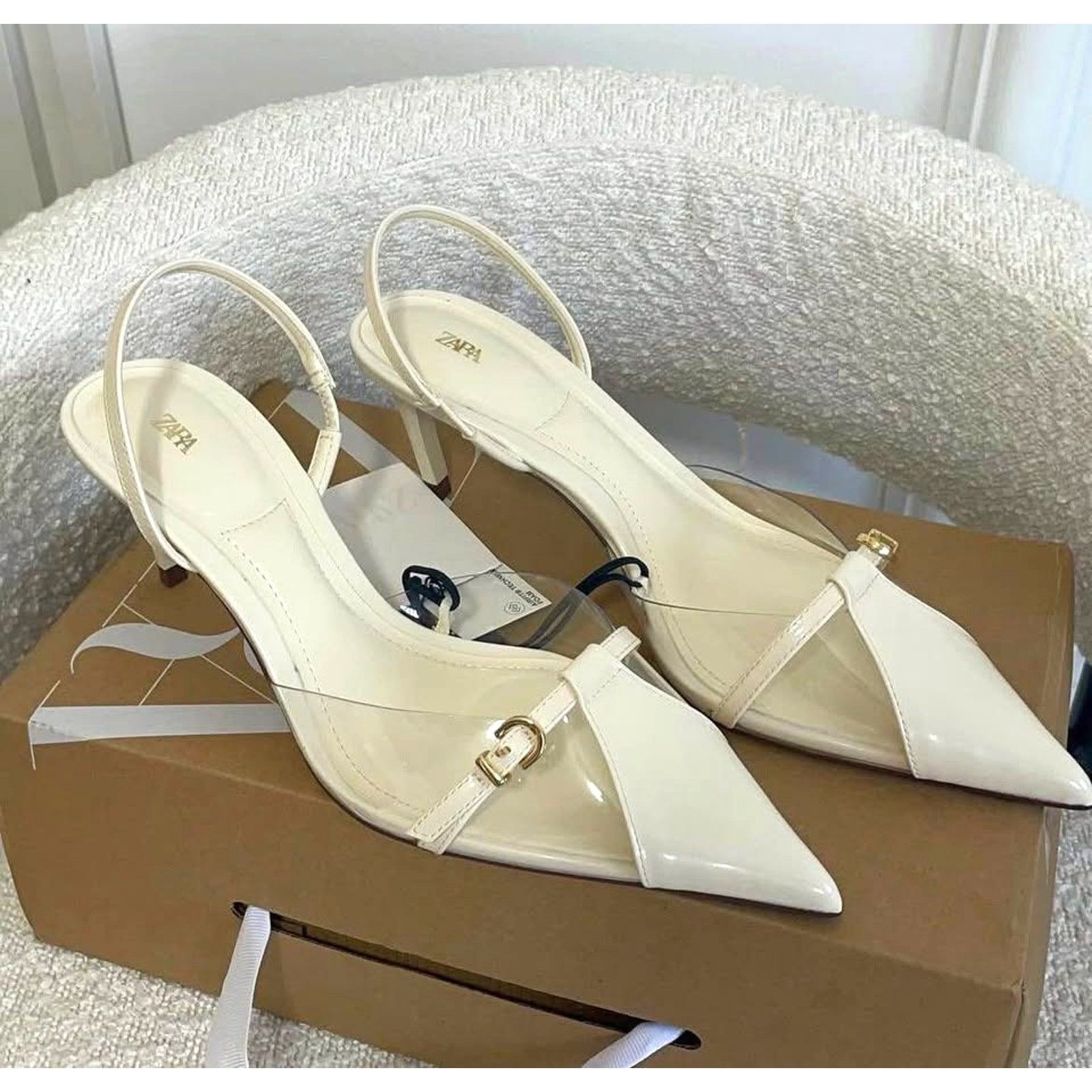 Zara Zara White Pointed Toe Slingback Heels NWT Size US 9 / IT 39 - 10 Thumbnail