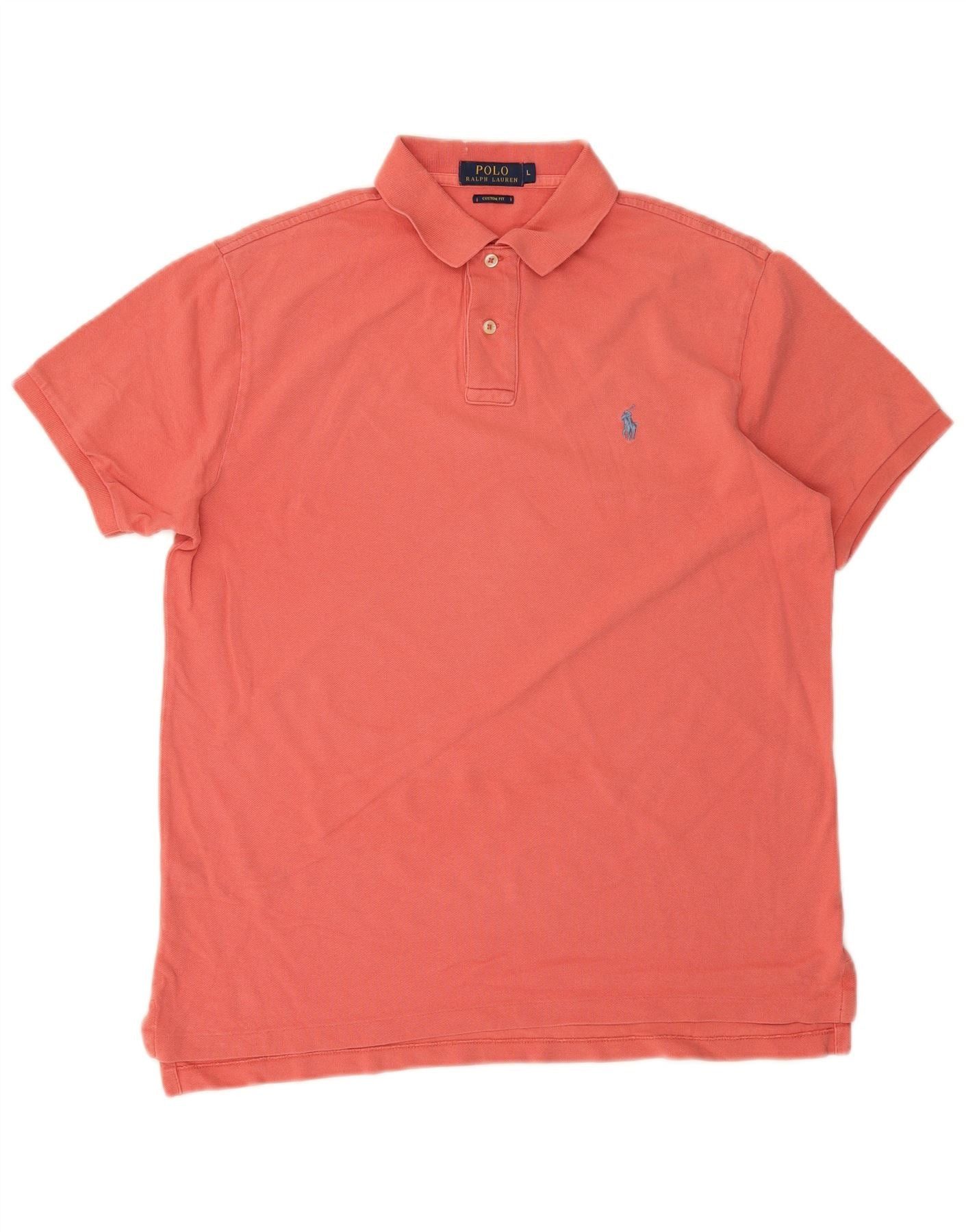 Polo Ralph Lauren Mens Custom Fit Polo Shirt Large Pink Cotton Size US L / EU 52-54 / 3 - 1 Thumbnail
