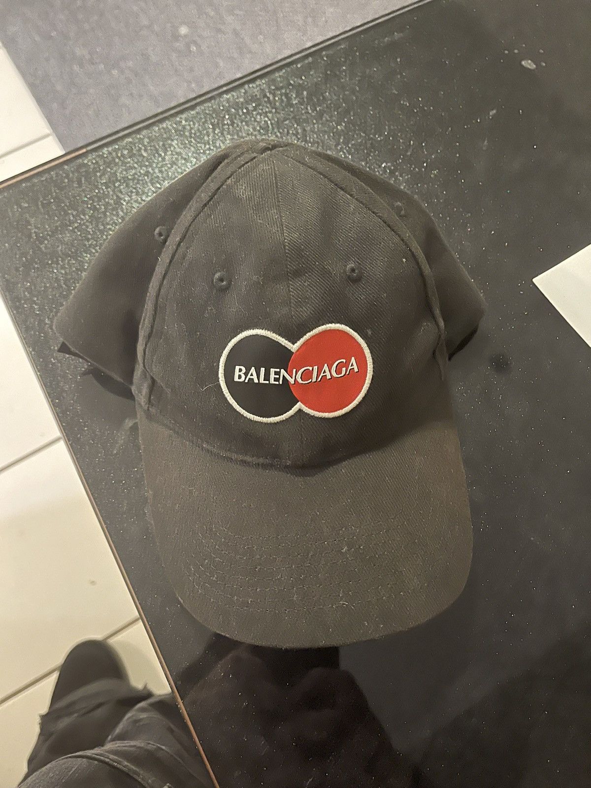 image of Balenciaga Ss20 Mastercard Logo Flip Cap in Black, Men's