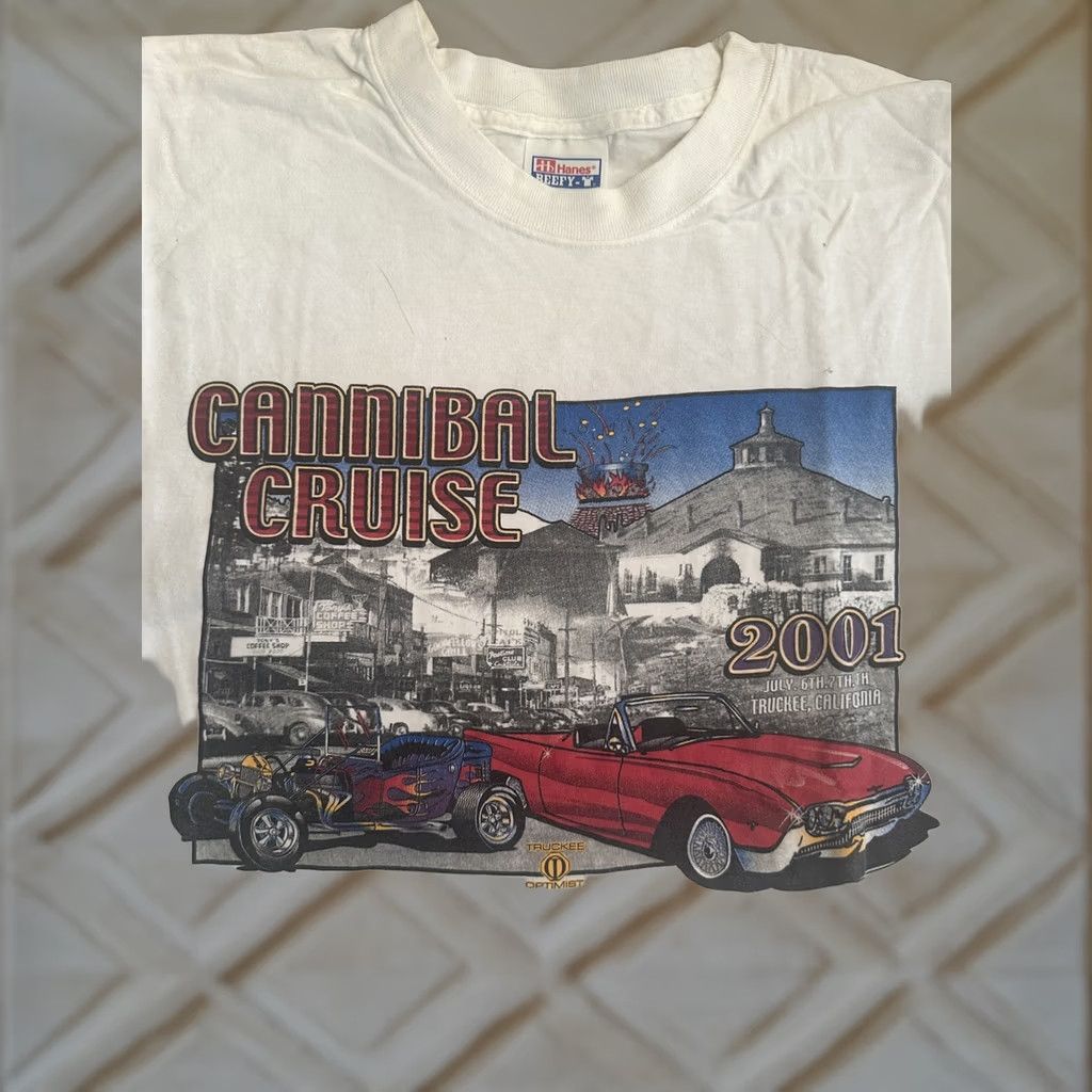 Vintage VINTAGE Hot rod Car Show T Shirt Cannibal Cruise 2001 Truckee California XL White Mens/Unisex Size US XL / EU 56 / 4 - 1 Thumbnail