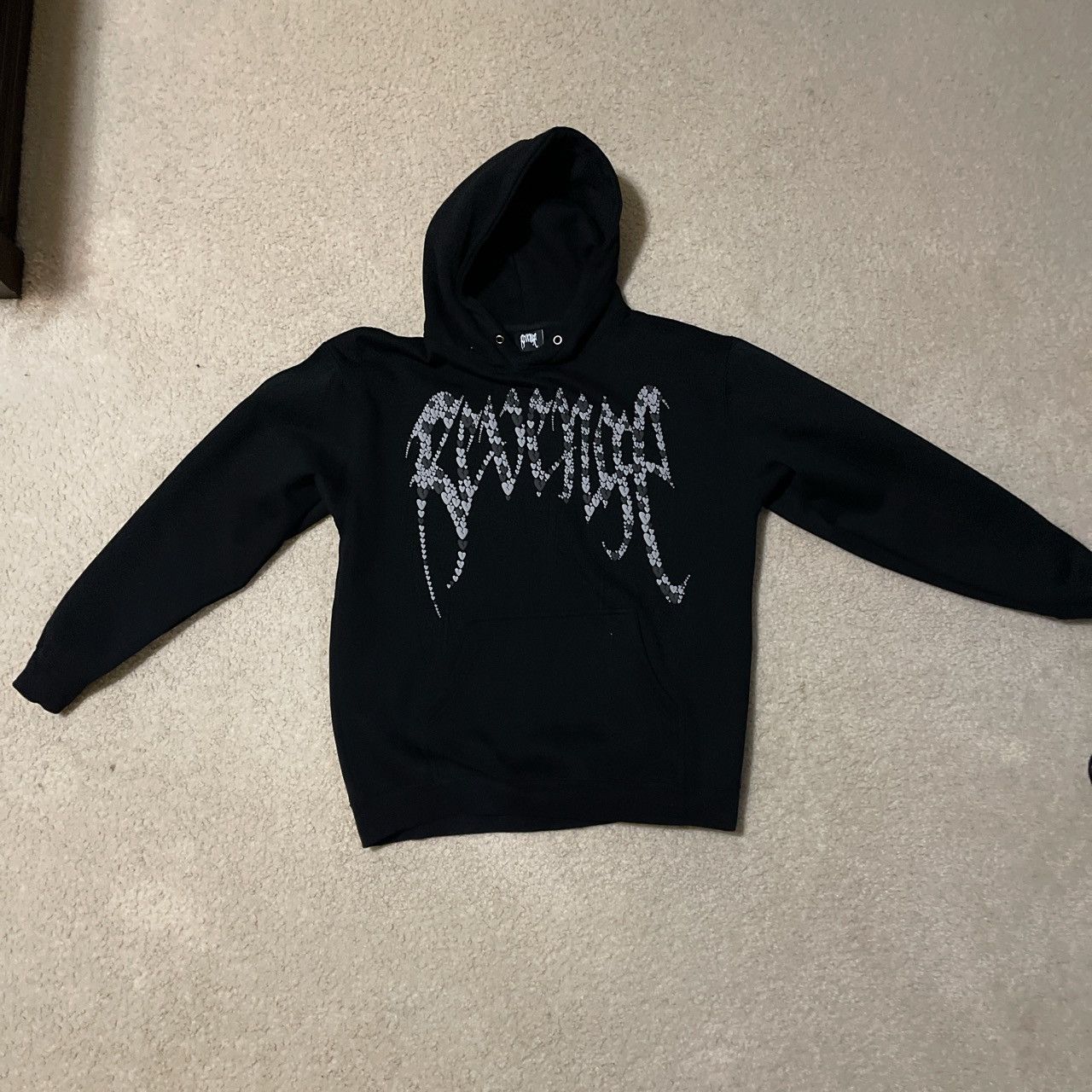 Revenge Black Puff Print Hearts Hoodie