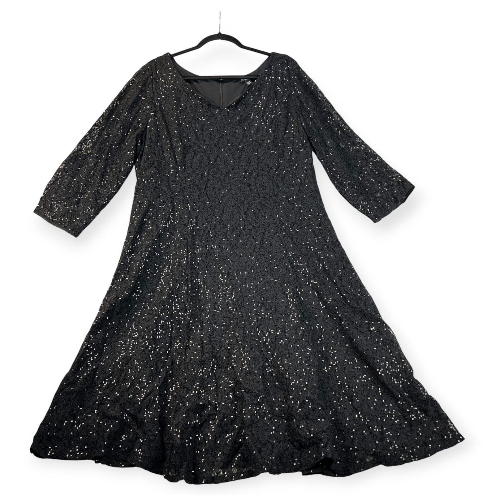 Other SLNY Women's Black Sequined A-Line Lace Dress Plus Size-20W Size 3XL / US 20-22 - 16 Thumbnail