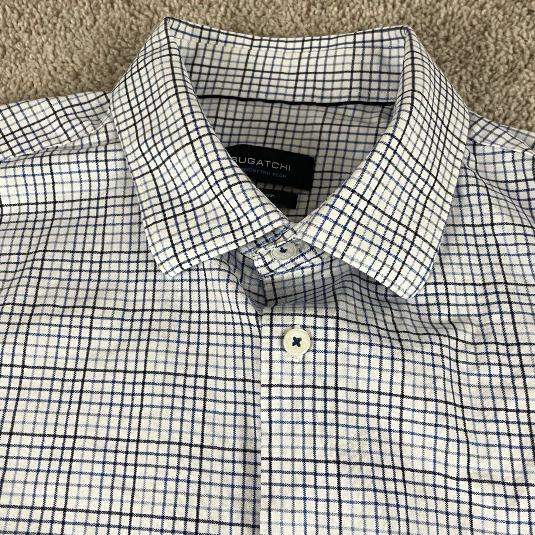 BUGATCHI VINTAGE Bugatchi Shirt Men XL 8 Way Stretch Blue Check Business Casual Button Up F235 Size US XL / EU 56 / 4 - 2 Thumbnail
