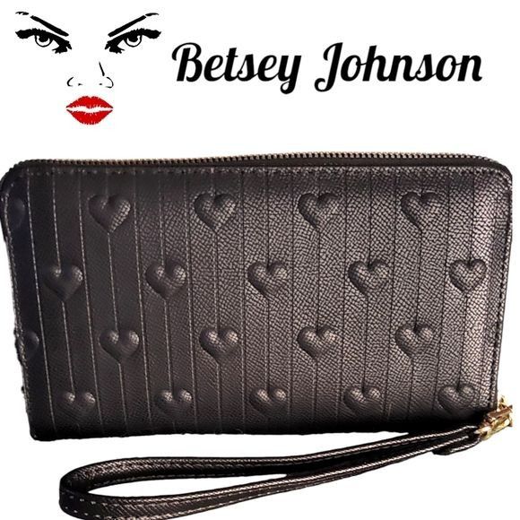 Betsey Johnson Brand New Betsey Johnson Black Leather Wristlet Wallet W/ Em Size ONE SIZE - 3 Thumbnail