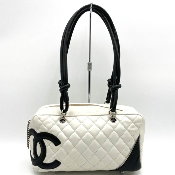 Chanel CHANEL Cambon Line Shoulder Bag Bowling White Black Leather