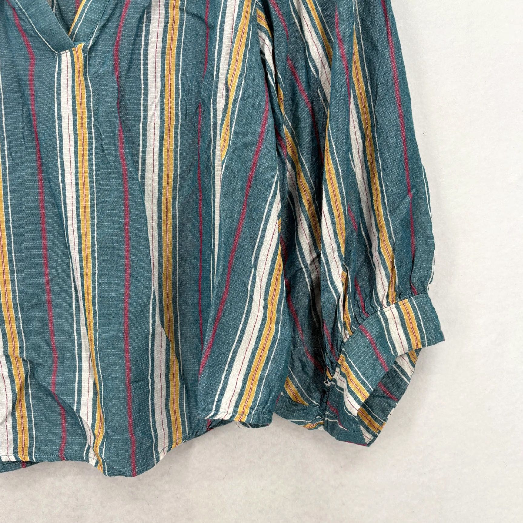 Vintage Maeve Striped Balloon Sleeve Top Womens Small Green Blouse V-Neck 3/4 Sleeve Rayon Woven Casual Relaxed Vintage No Size S / US 4 / IT 40 - 3 Thumbnail