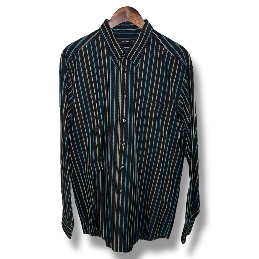 St. Croix St. Croix Black & Teal Striped Made in Italy Button Down Shirt Sz XL Size US XL / EU 56 / 4 - 1 Thumbnail