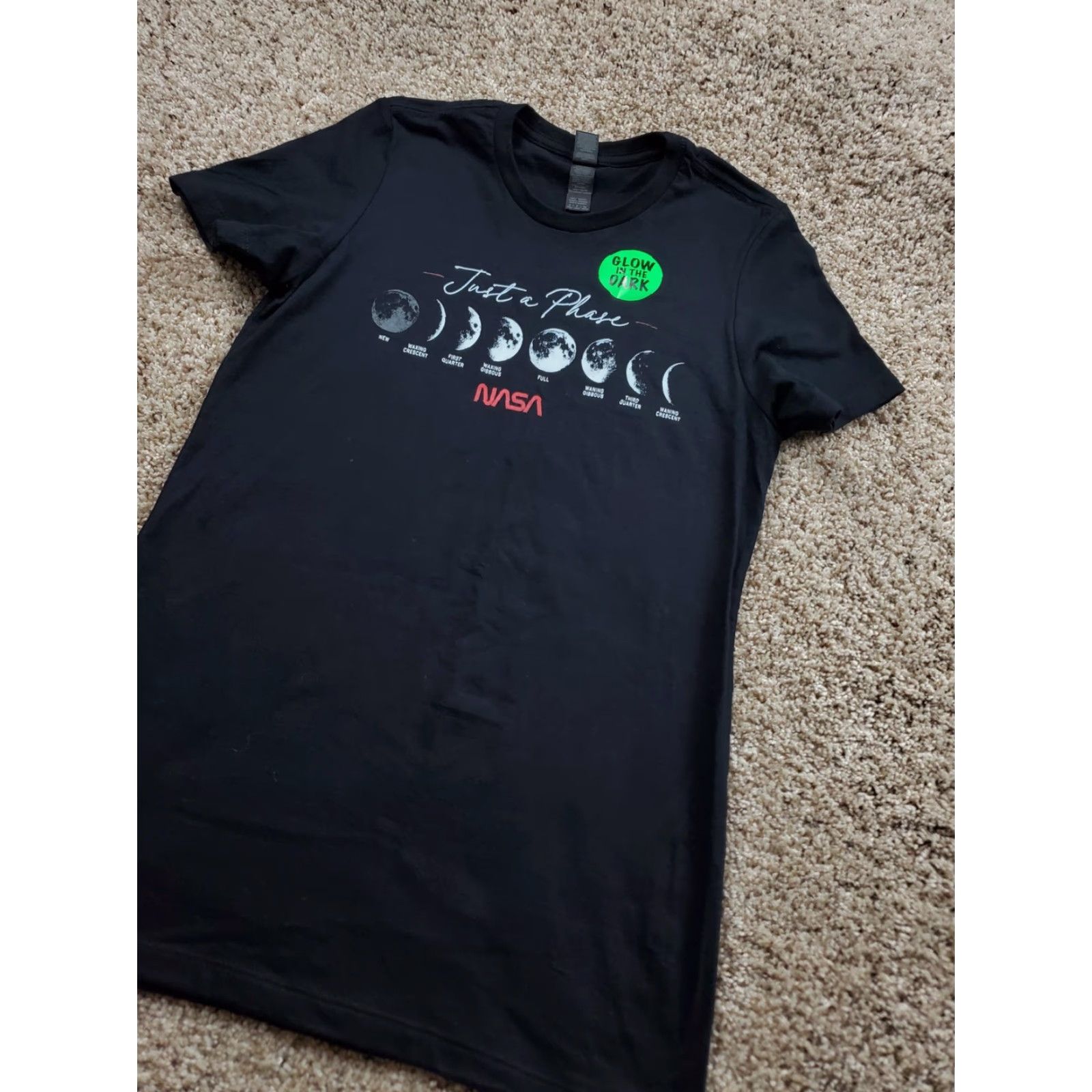 Gildan NASA T Shirt Womens Small Black Glow in the Dark Moon Phase Space Graphic Crew Neck Short Sleeve T-Shirt Size S / US 4 / IT 40 - 2 Thumbnail