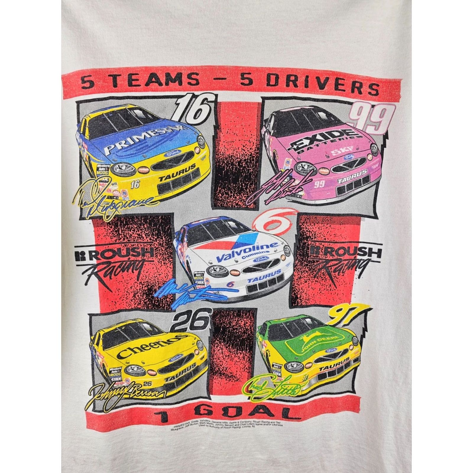 Tultex VINTAGE TULTEX T-SHIRT 5 TEAMS 5 DRIVERS 1 GOAL NACSAR ROUGH RACING XL White Men's Short Sleeve Cotton Round Neck Shirt T-Shirt Size US XL / EU 56 / 4 - 2 Thumbnail