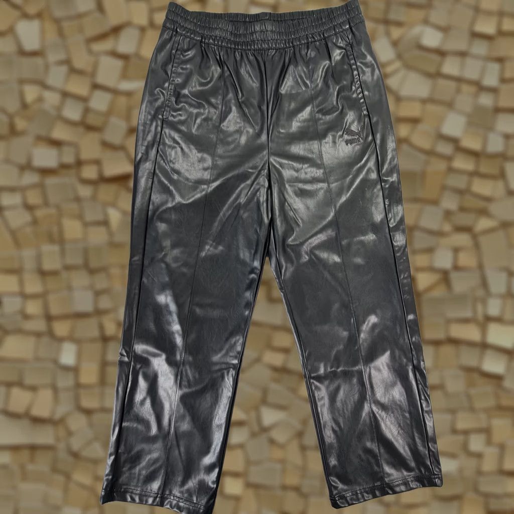 Puma PUMA Womens Trousers Black Large Faux Leather Straight Leg Elastic Waist Pockets 535692 Size 36" / US 14 / IT 50 - 1 Thumbnail