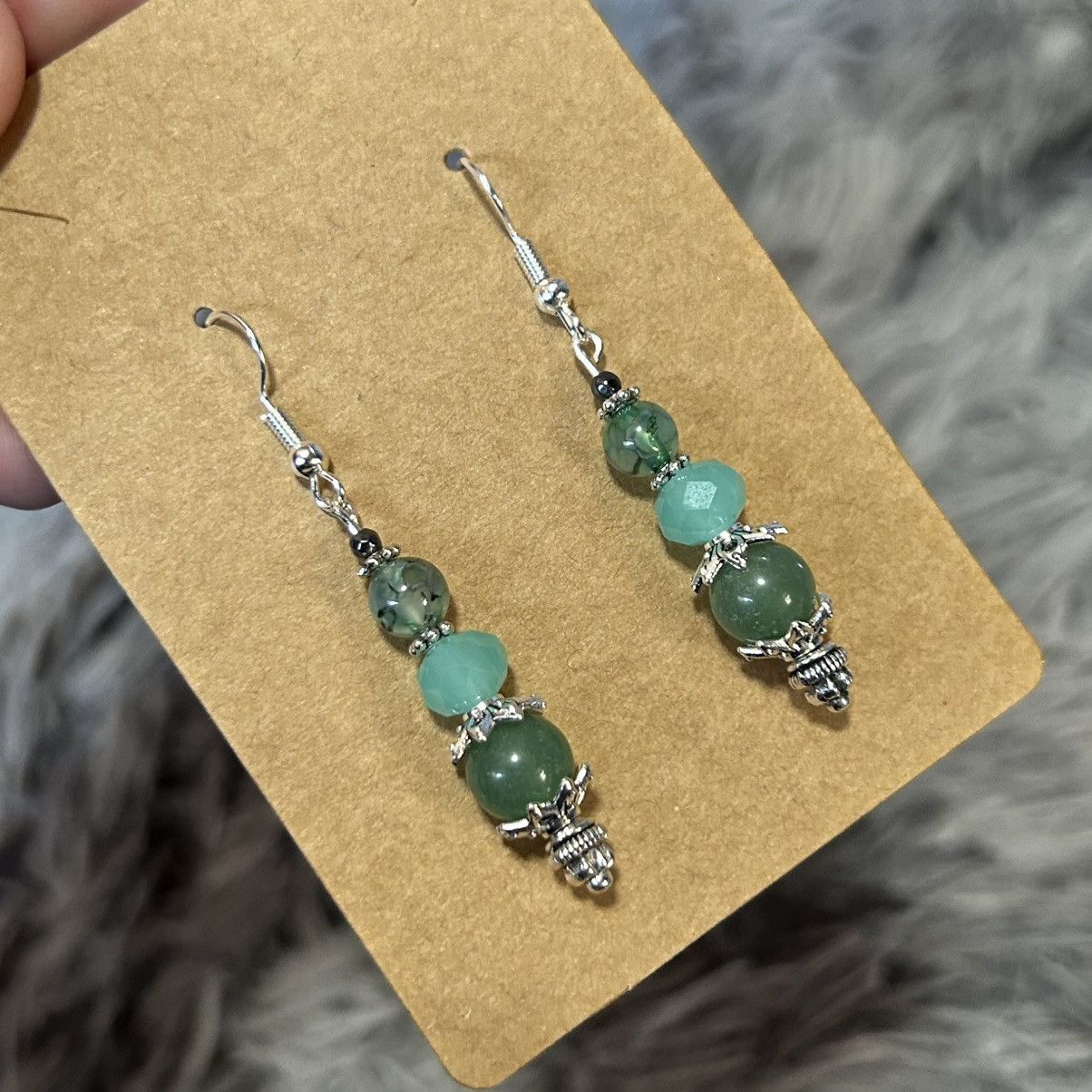 Handmade Handcrafted genuine green chalcedony dragon vein earrings Size ONE SIZE - 1 Thumbnail