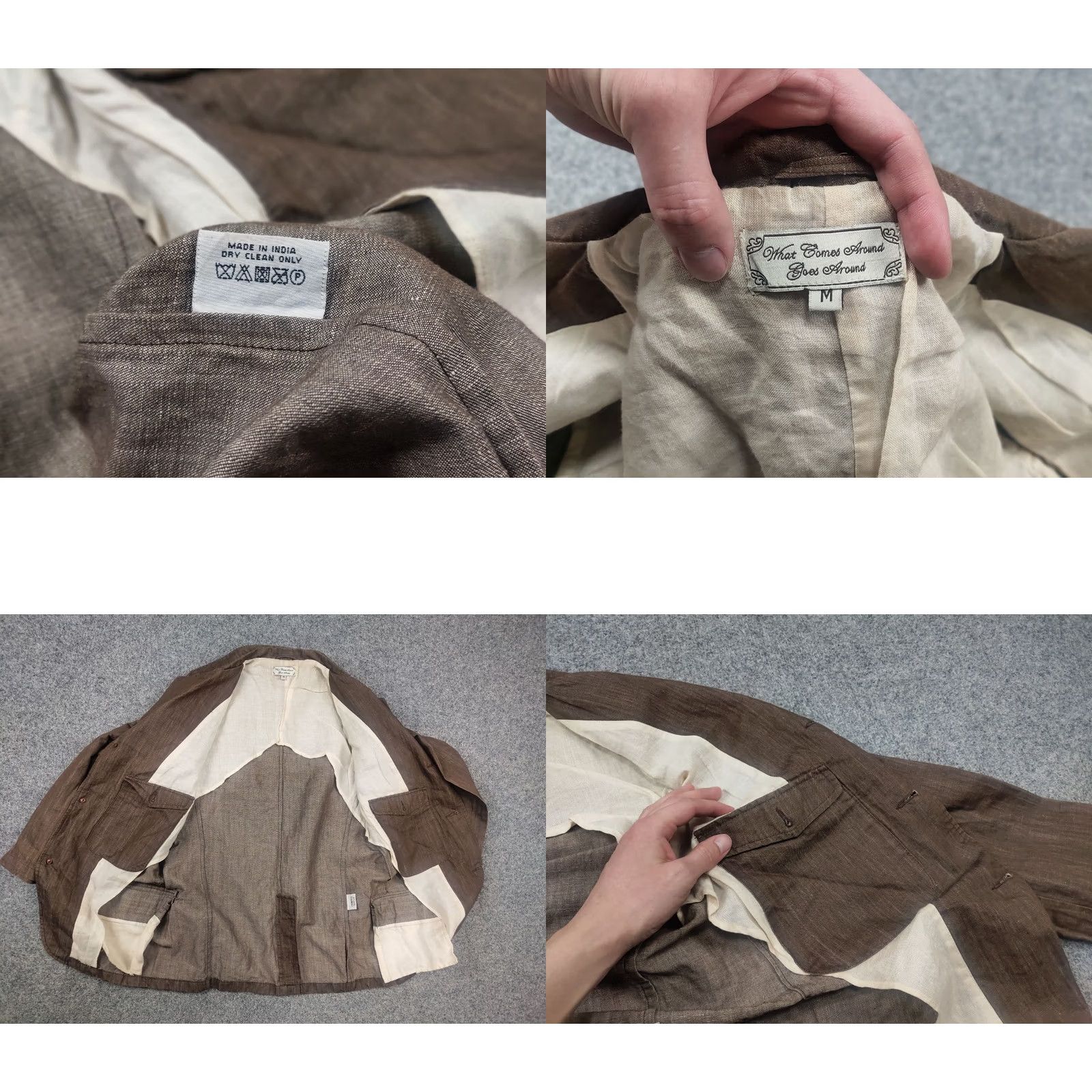 What Goes Around Comes Around What Comes Around goes around Design Casual Beige Linen Blend Pocket Sport Blazer Jacket Mens M Beige Linen Blend Blazer Size 40R - 9 Thumbnail