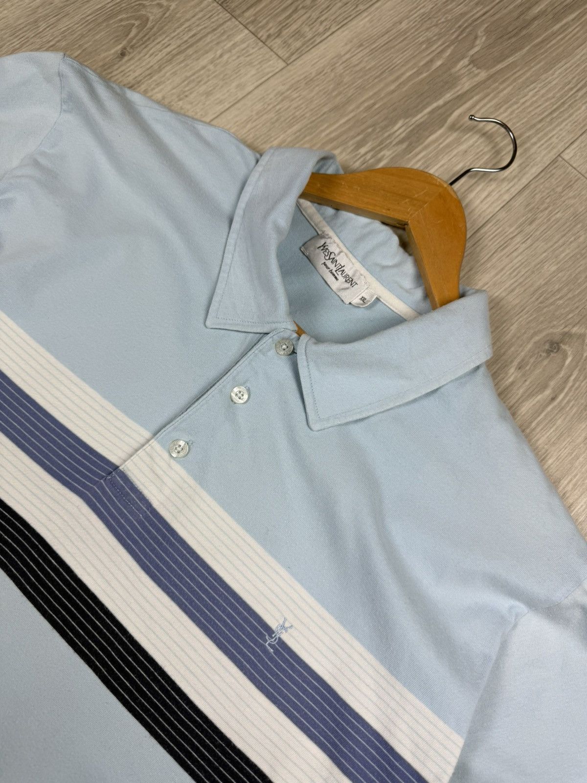 Yves Saint Laurent Yves Saint Laurent Blue Striped Polos Shirt Vintage Size XXL Size US XXL / EU 58 / 5 - 4 Thumbnail