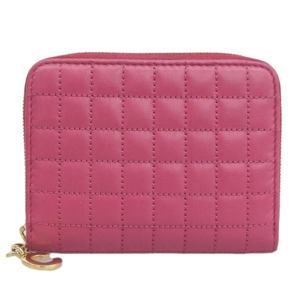 image of Celine Quilted Compact Zip Coin Purse in Pink, Women's