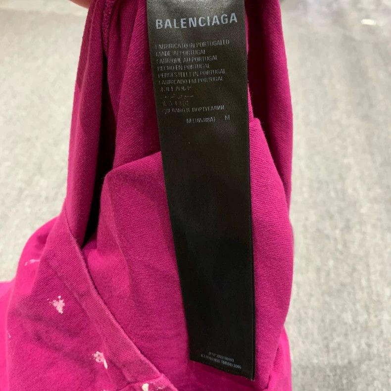 Balenciaga Pink water-wash distressed ink short-sleeve