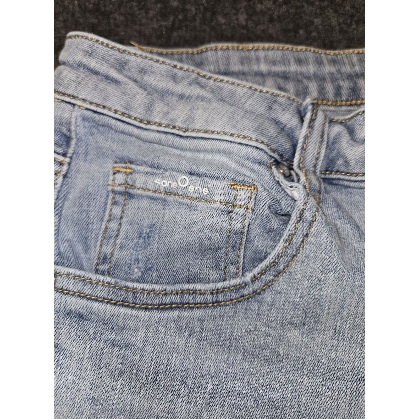 Denime Insane Gene Skinny Crop Jeans Juniors 13 Mid Rise Blue Denim Stretch Distressed Logo 5-Pocket Womens Size 34" / US 12 / IT 48 - 7 Thumbnail