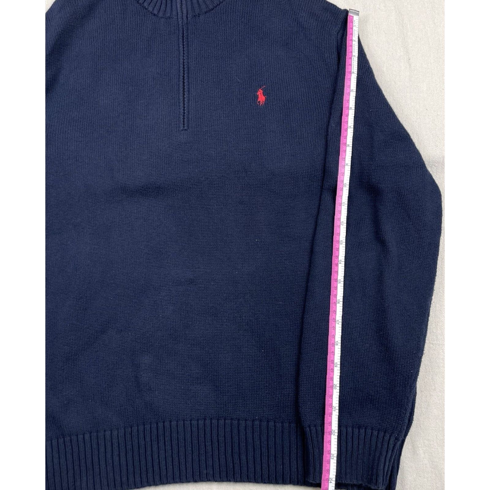 Polo Ralph Lauren Polo Ralph Lauren Mens Sweater 1/4 Zip Large Navy Blue Knit Cotton Pony Logo Golf Pullover Size US L / EU 52-54 / 3 - 5 Thumbnail