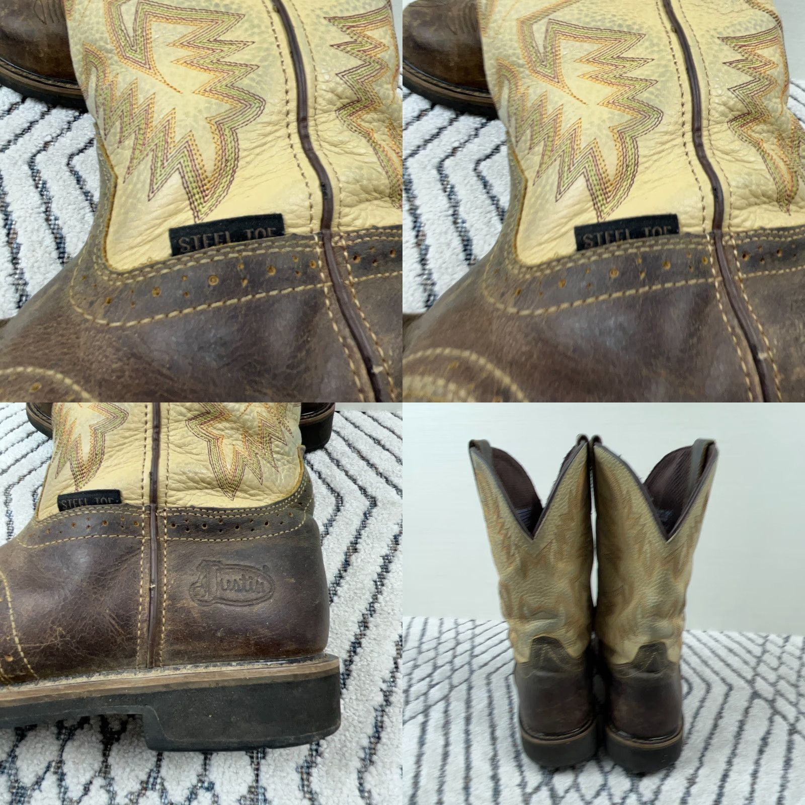 Justin Boots VINTAGE Justin Boots Men 11.5 D Brown Steel Toe Western Work Boot Leather Casu Size US 11.5 / EU 44-45 - 8 Thumbnail