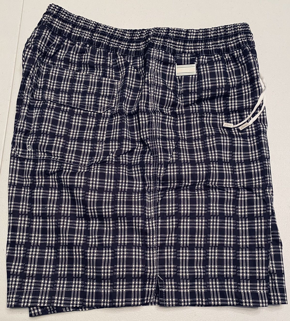 Brioni Brioni 🇮🇹 Dk Blue Check Logo Ornament Resort Swim Trunk L NWT Size US 38 / EU 54 - 8 Thumbnail