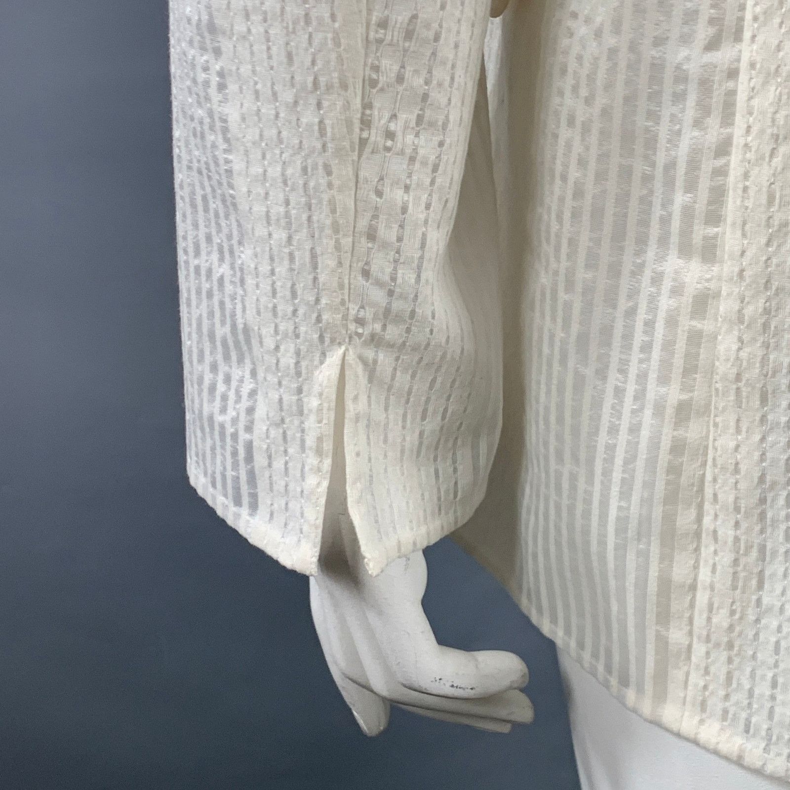 Akris AKRIS Natalia Off White Cotton Sheer Textured Snaps Blazer Size L / US 10 / IT 46 - 5 Thumbnail