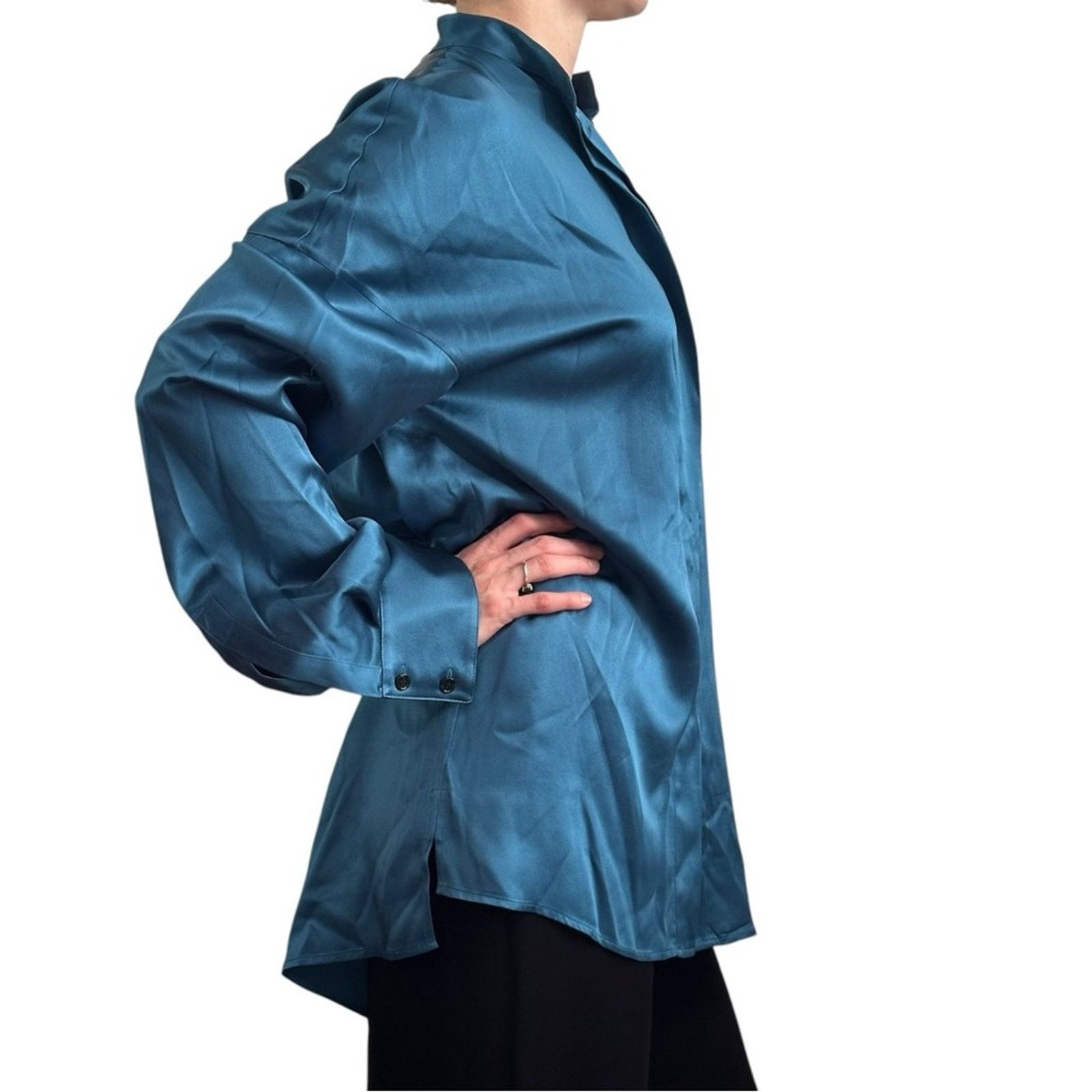 Haider Ackermann Peacock Teal Silk Charmeuse Oversized Shirt FR 34 Authentic Size XS / US 0-2 / IT 36-38 - 5 Thumbnail