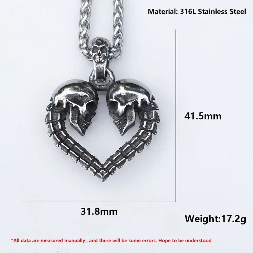 Jewelry NEW Men's stainless-steel Love skeleton Pendant Necklace Size ONE SIZE - 3 Thumbnail