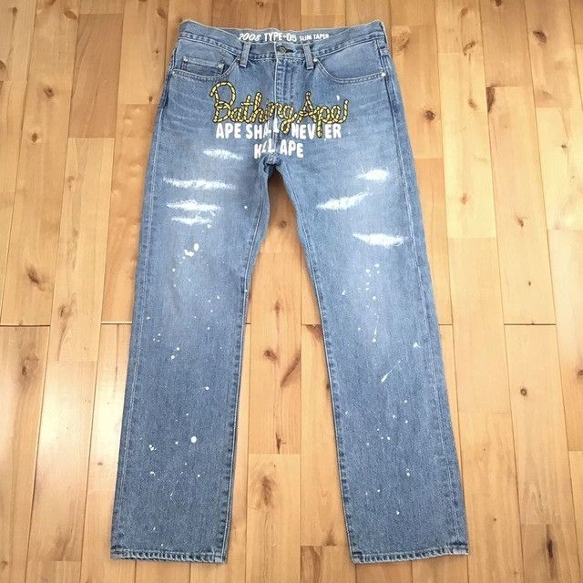 Bape BAPE DAMAGED Rope logo TYPE5 Slim taper denim pants ★size L Size US 34 / EU 50 - 1 Thumbnail