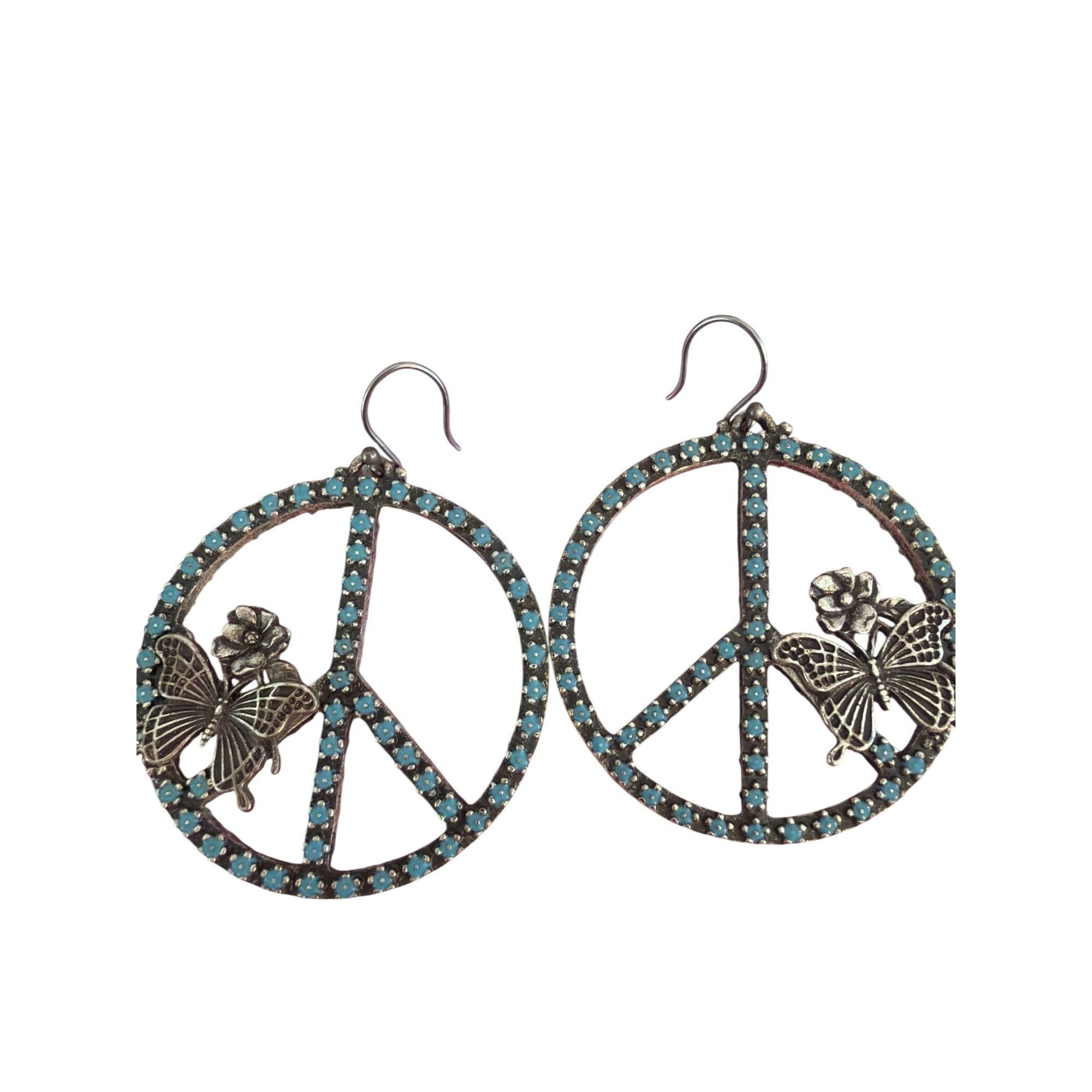 Other Silver Tone Turquoise Enamel Dangle Earring Peace Sign Butte Size ONE SIZE - 3 Thumbnail