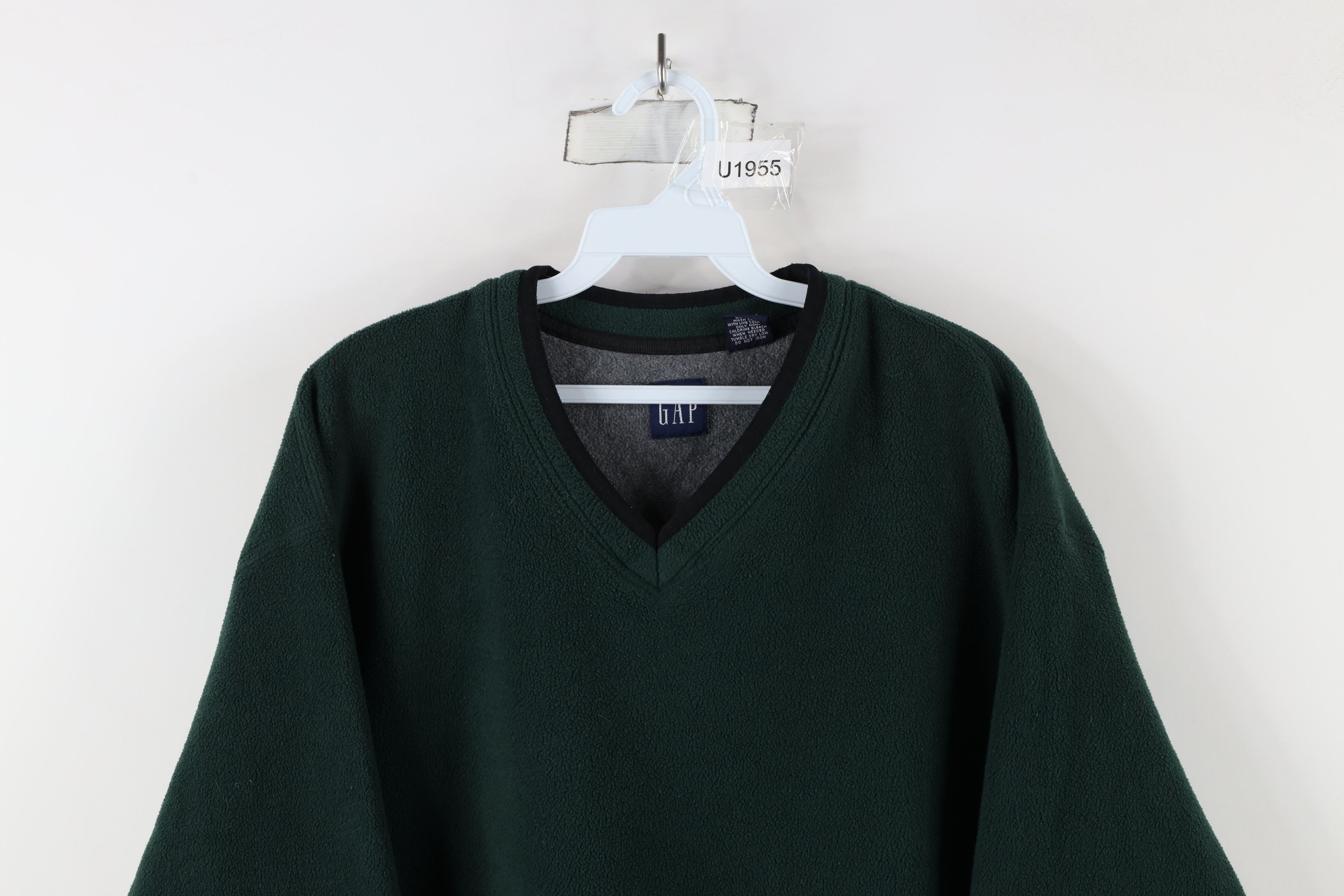 Gap × Vintage Vintage 90s Gap Heavyweight Fleece V-Neck Sweater Green Size US XL / EU 56 / 4 - 2 Thumbnail