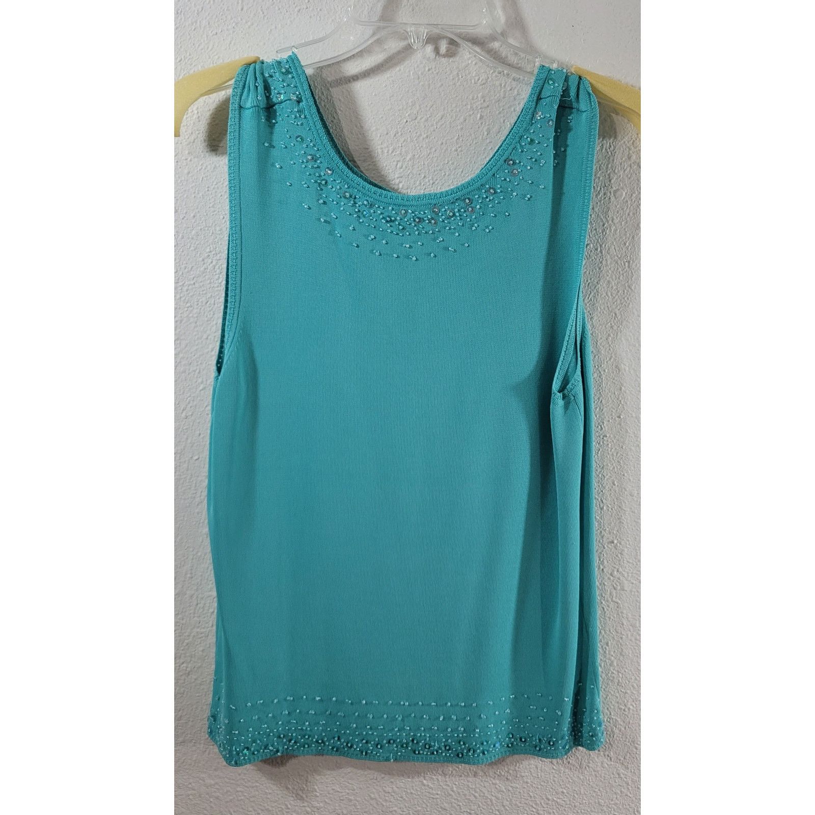 Other Teal Beaded Round Neck & Hem Sleeveless Top Medium Keyhole Size M / US 6-8 / IT 42-44 - 5 Thumbnail
