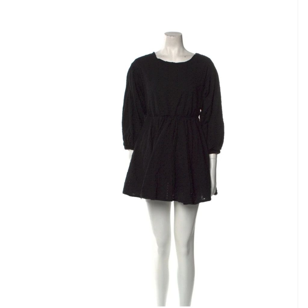 THE ANDAMANE The Andamane Black Eyelet Mini Dress with Bishop Sleeves Size XS / US 0-2 / IT 36-38 - 1 Thumbnail