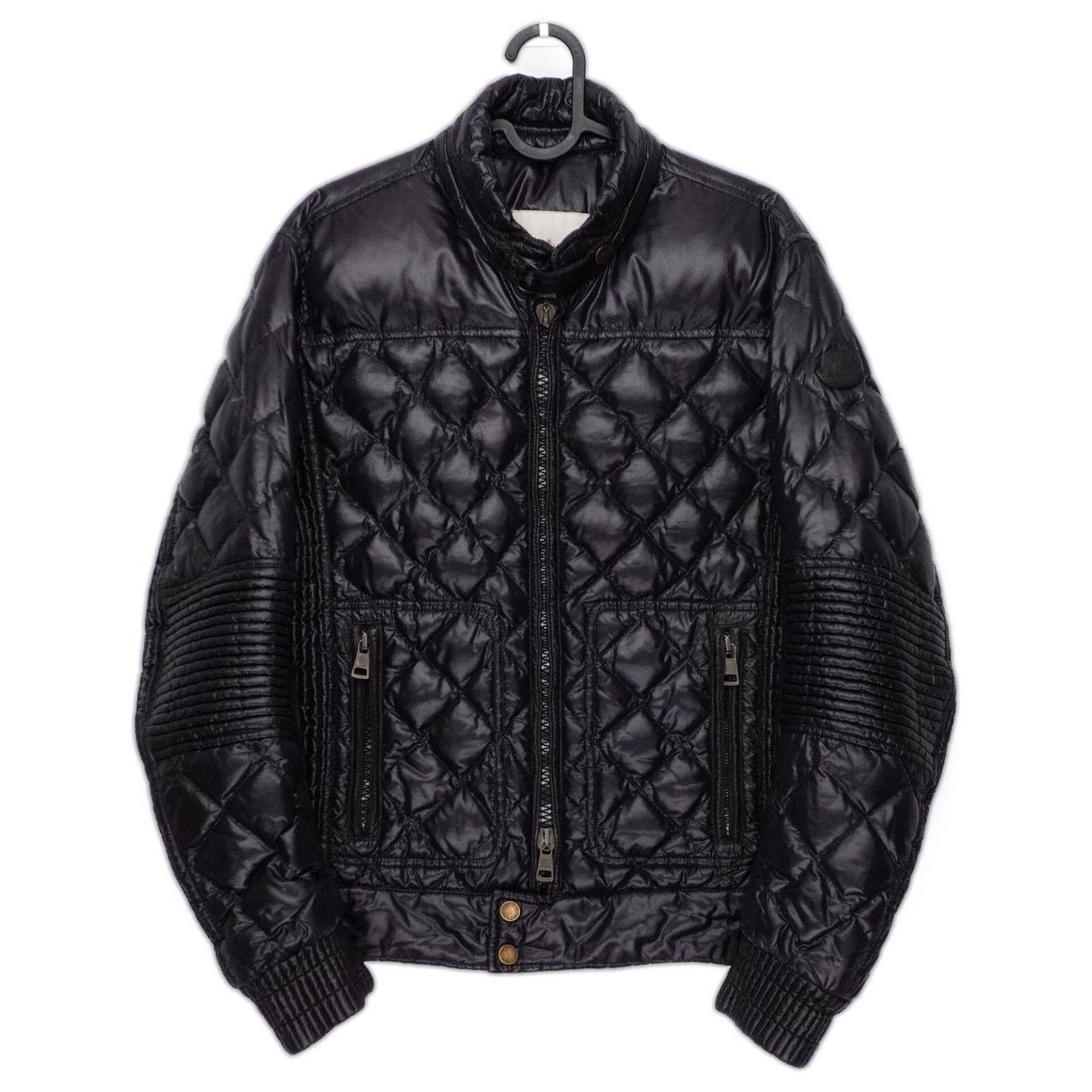 Moncler Vintage Moncler Biker Black Logo Down Puffer Jacket Size US S / EU 44-46 / 1 - 1 Thumbnail
