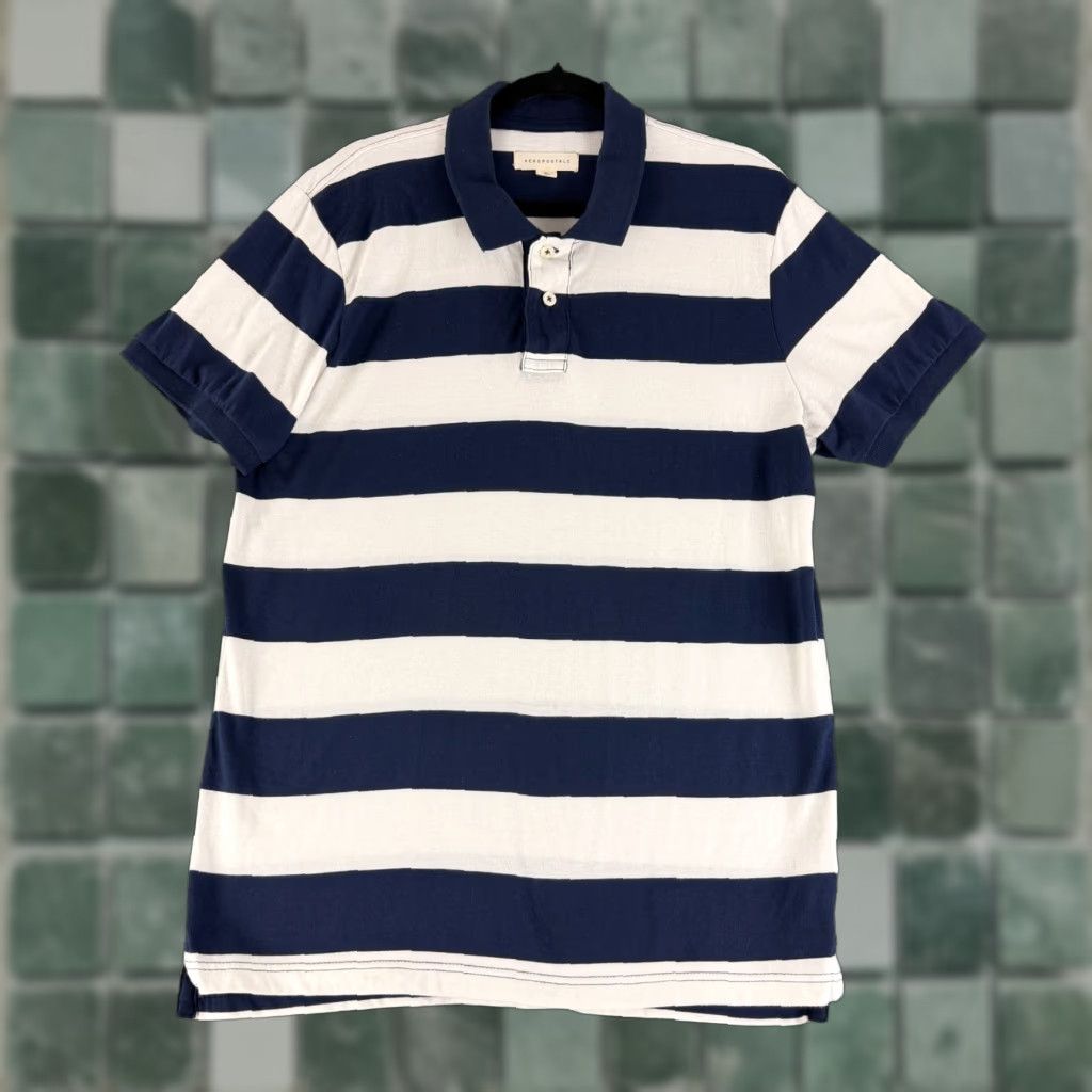 Vintage Aeropostale Polo Shirt Mens XL Blue White Striped Rugby Style Cotton Shirt Size US XL / EU 56 / 4 - 1 Thumbnail