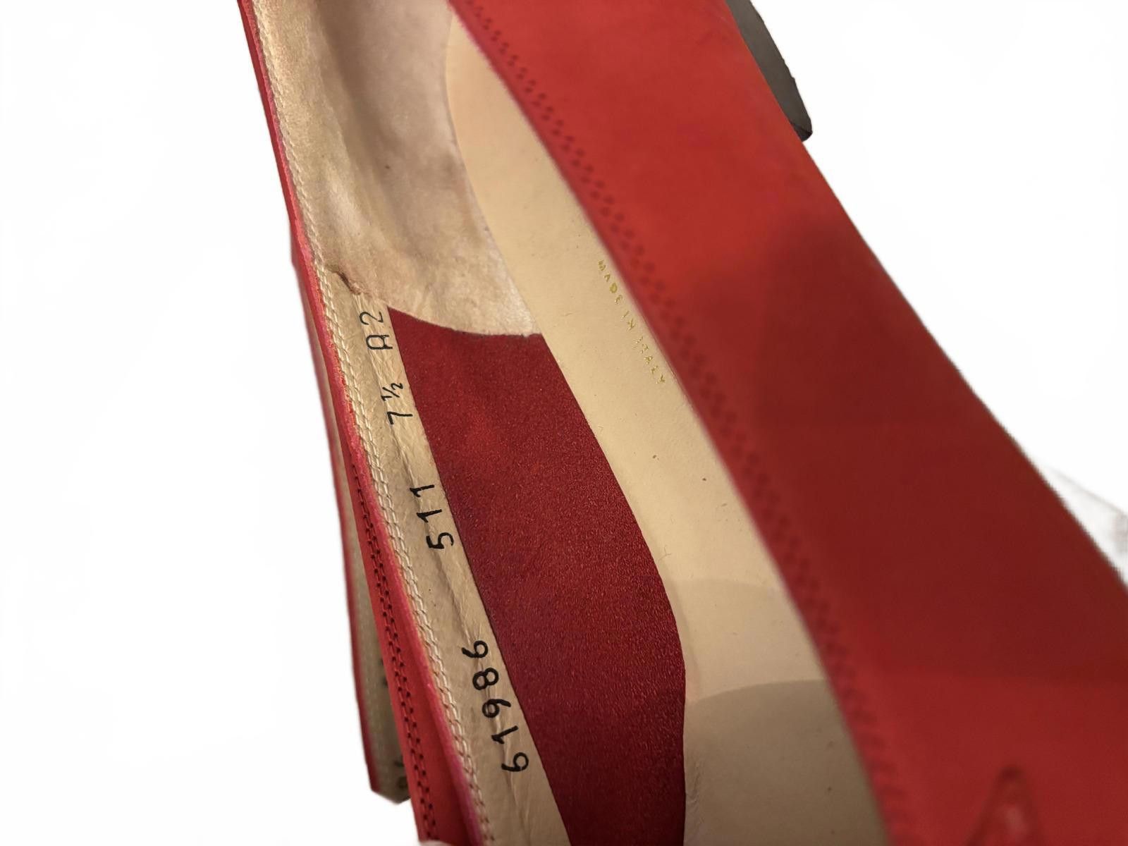 Salvatore Ferragamo Salvatore Ferragamo Nubuck Red Suede Loafers Gold Buckle Size US 7.5 / IT 37.5 - 4 Thumbnail