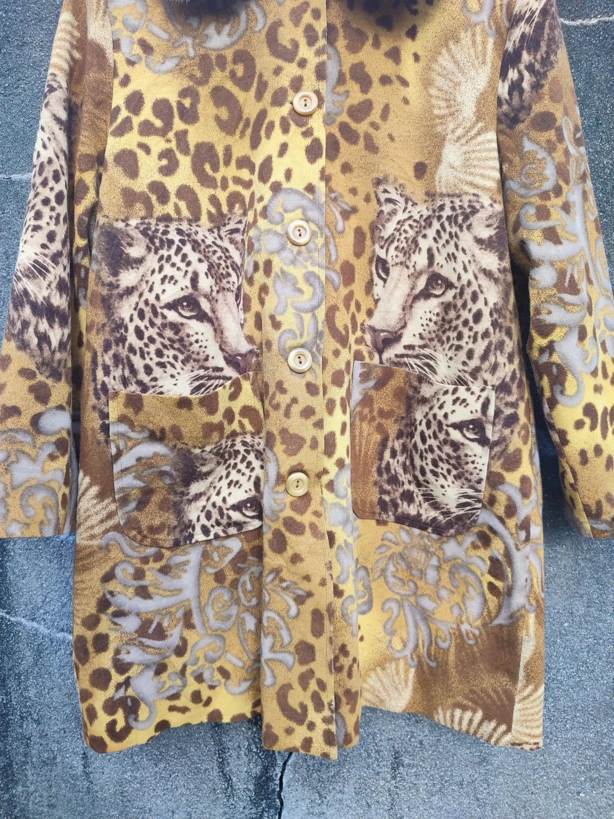 Designer × Vintage Vintage Leopard Print Faux Fur Collar Coat (90s) Size L / US 10 / IT 46 - 3 Thumbnail