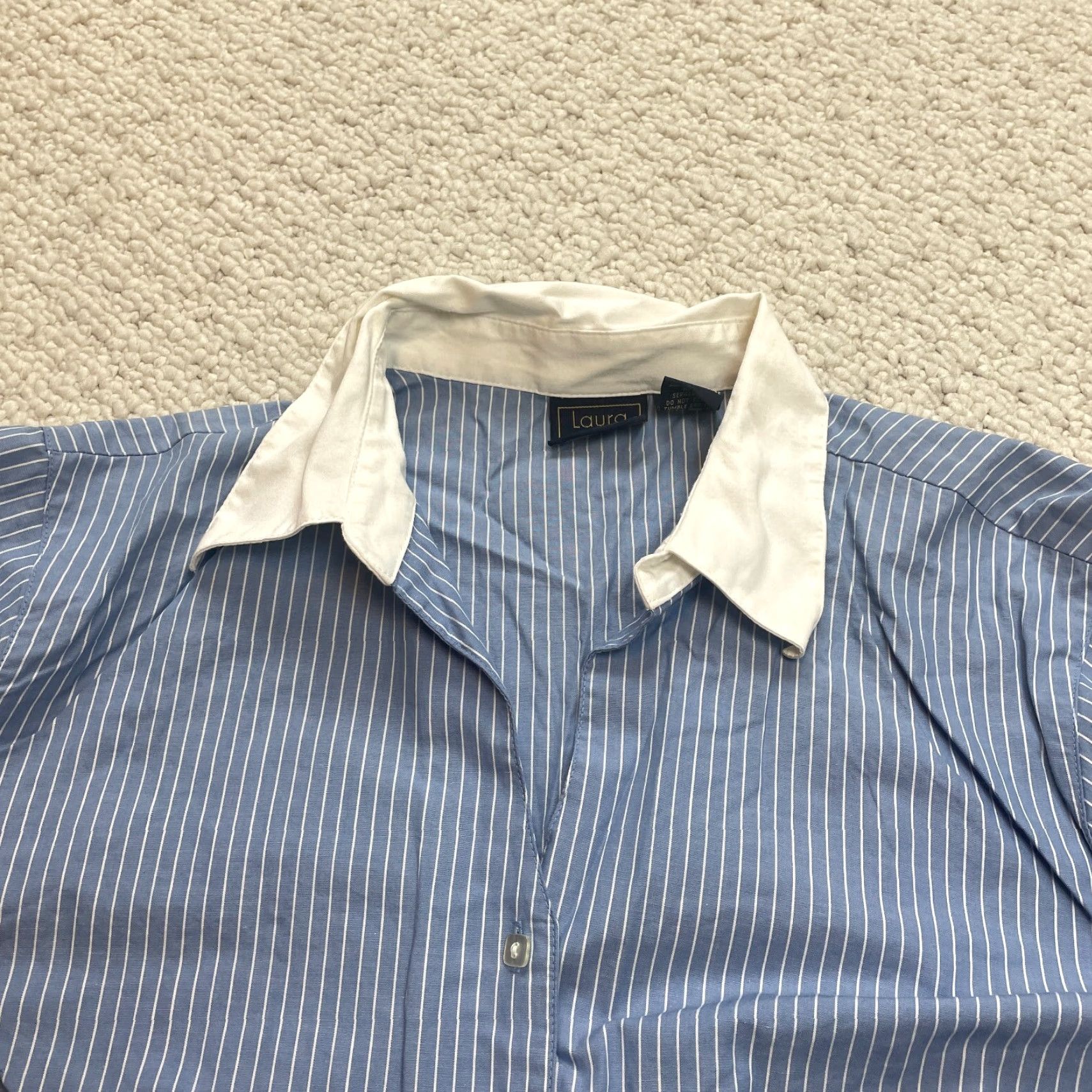 Vintage Laura Scott Blouse Shirt Womens 16 Blue Striped Business Work Office Top Ladies Size XXL / US 16-18 / IT 52-54 - 5 Thumbnail