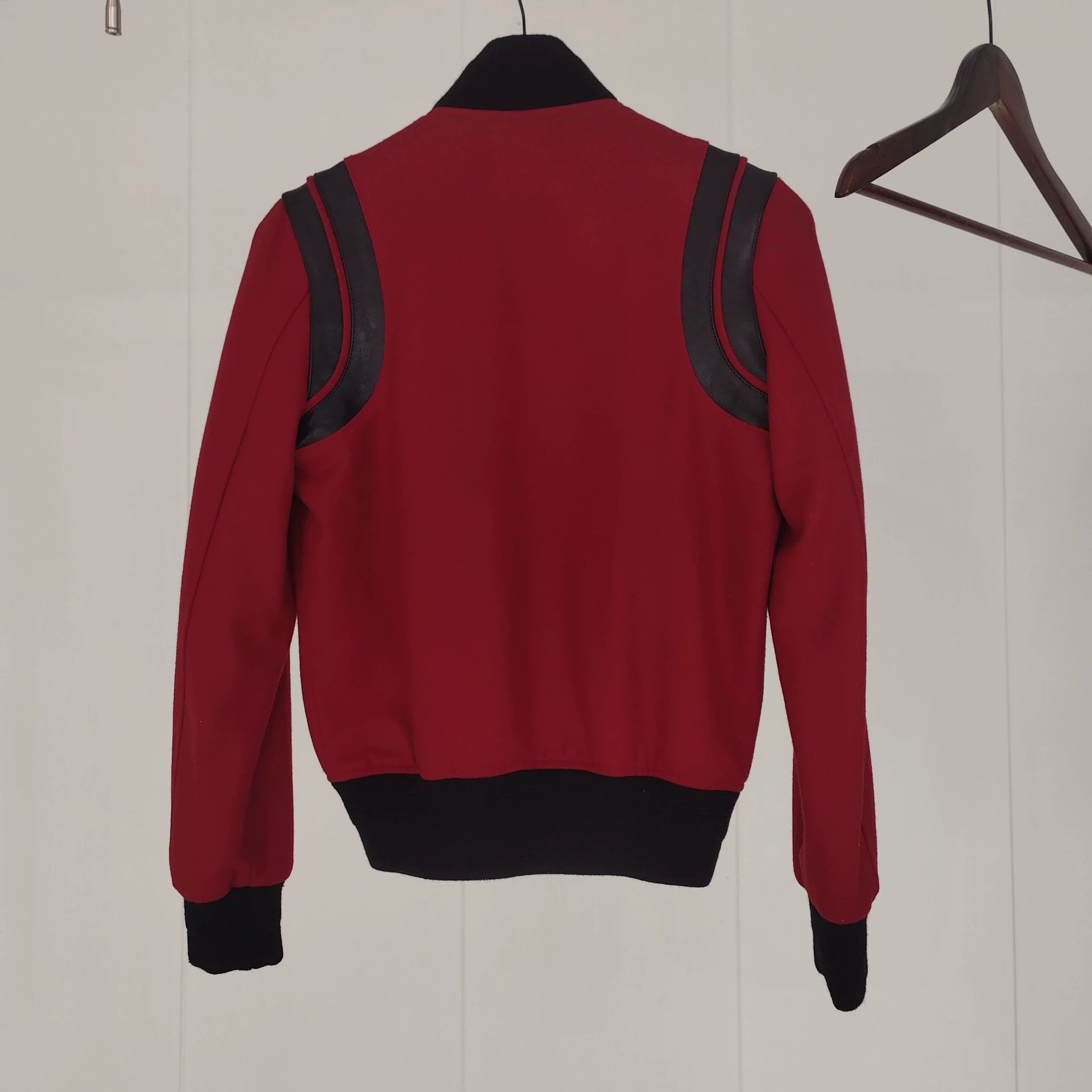 Saint Laurent Paris Saint Laurent SLP red and black leather and wool jacket Size US M / EU 48-50 / 2 - 2 Thumbnail
