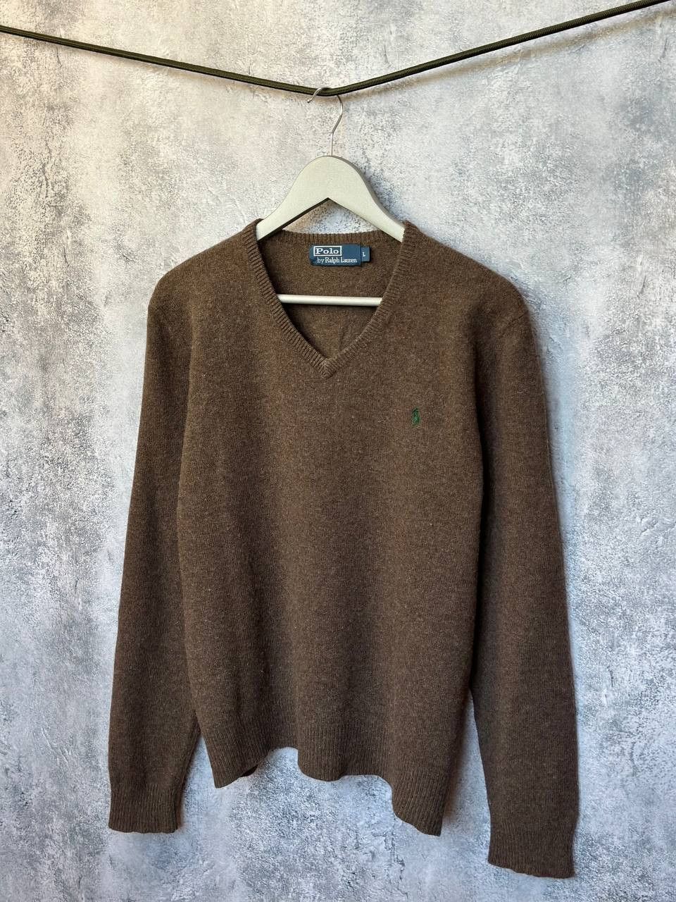 Polo Ralph Lauren Vintage V-Neck Wool Sweater Brown Jumper