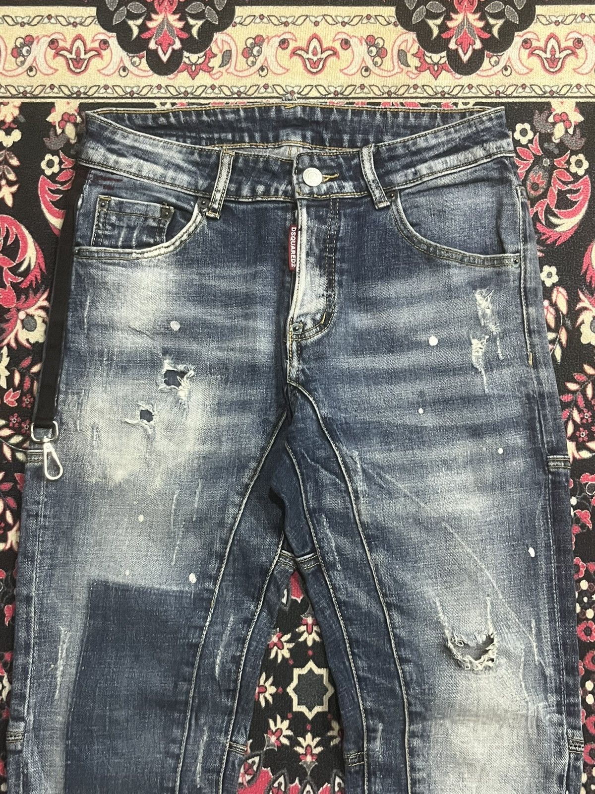 Dsquared2 Dsquared2 Blue Denim Slim Fit Paint Splatter Distressed Jean Size US 29 - 4 Thumbnail