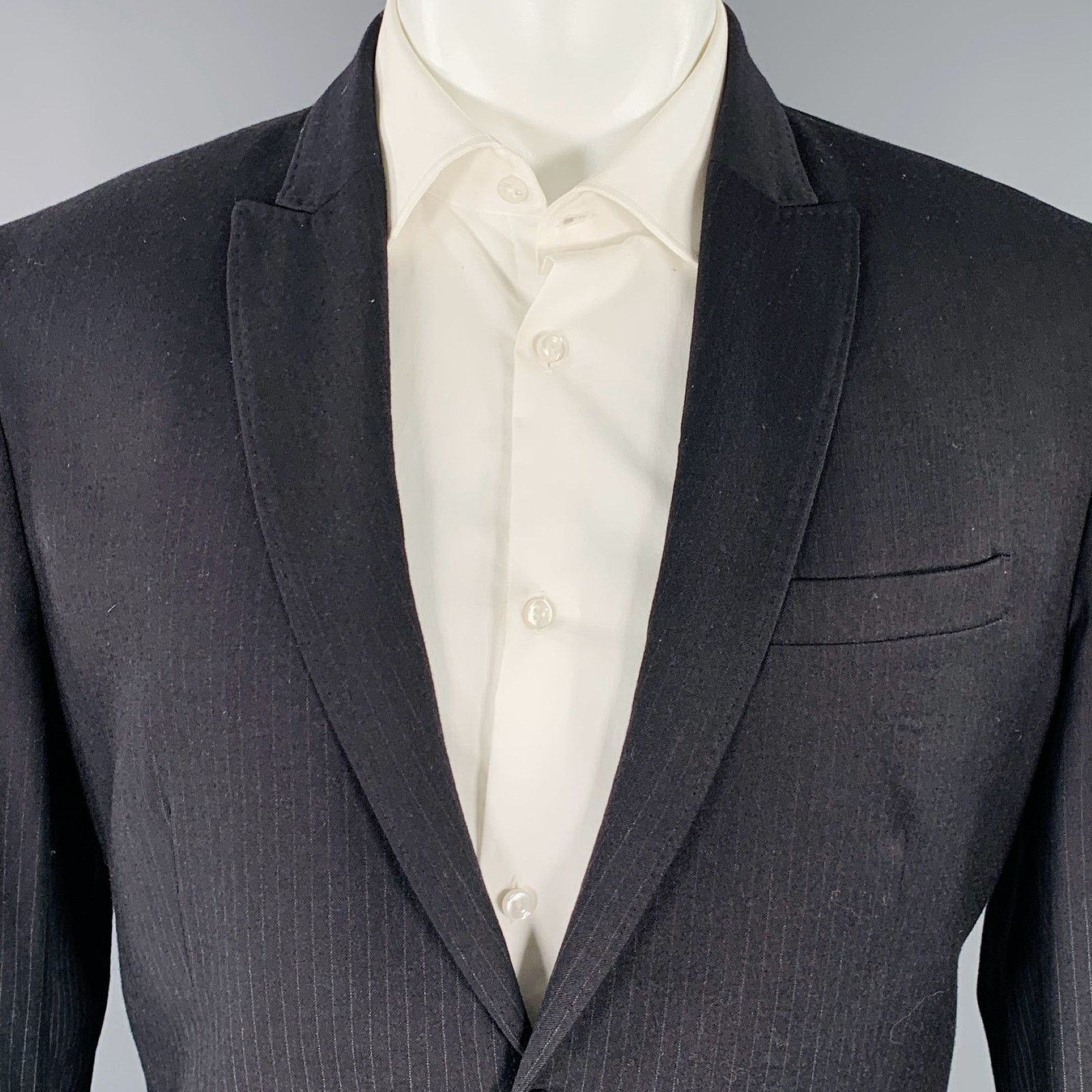 Neil Barrett Black Grey Pinstripe Wool Ombre Effect Slim Fit Sport Coat Size 40R - 2 Thumbnail