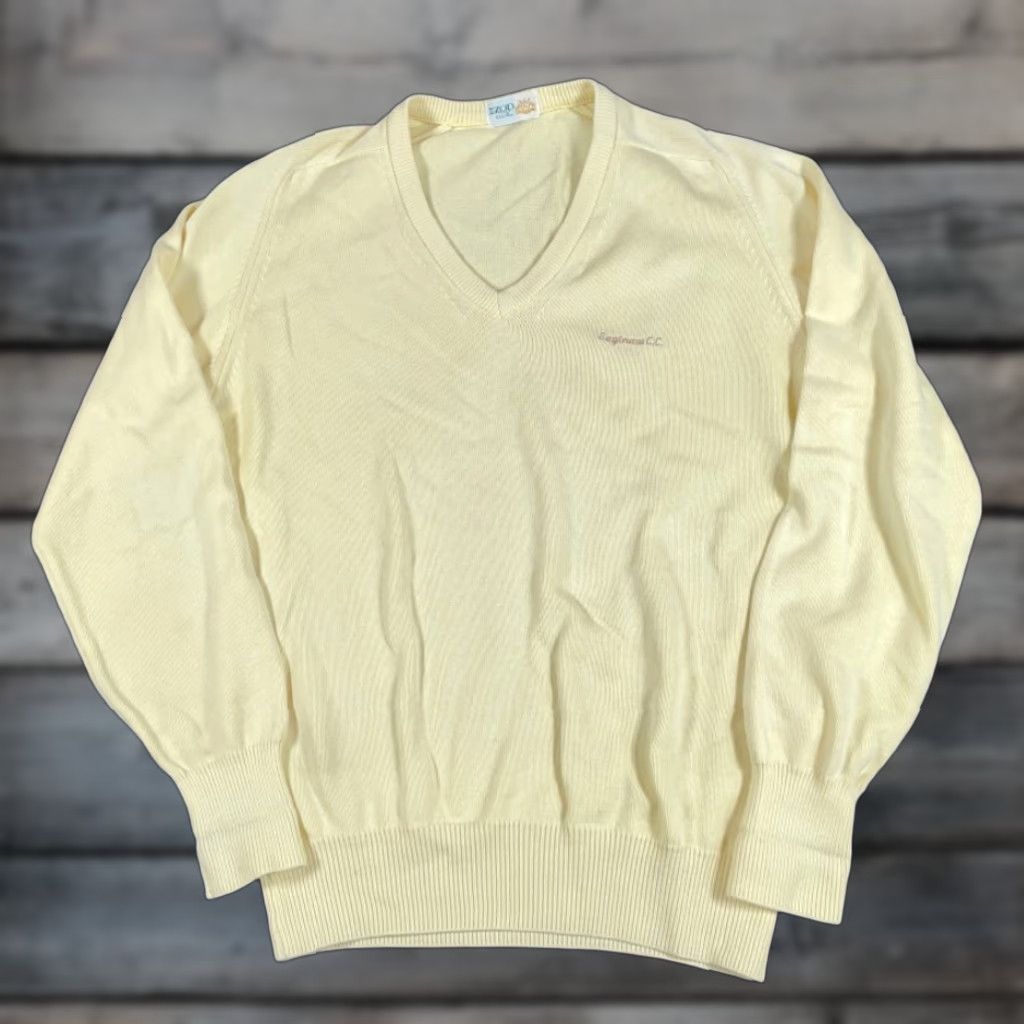 Izod VINTAGE IZOD Sweater Shirt Adult Large Pale Yellow 80s Country Club Embroidered V-Neck Pullover Mens Size US L / EU 52-54 / 3 - 1 Thumbnail