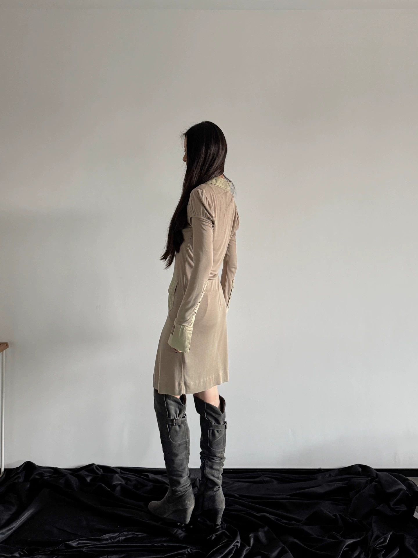 Vintage French Brand Stretch Drape Slim Long Shirt Jacket Size XS / US 0-2 / IT 36-38 - 9 Thumbnail