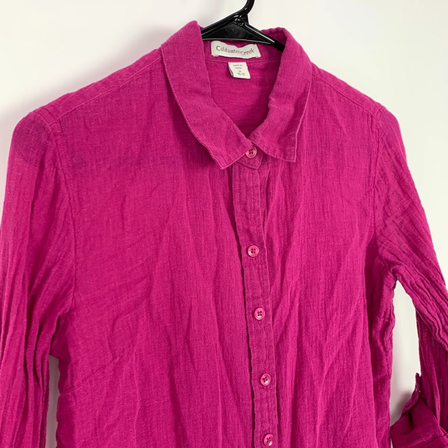 Coldwater Creek VINTAGE Coldwater Creek Roll Sleeve Fuchsia Linen Blend Button Shirt Blouse Medium 10-12 Size M / US 6-8 / IT 42-44 - 2 Thumbnail
