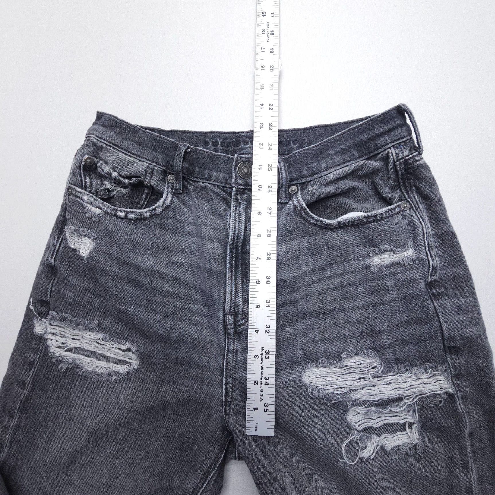 American Eagle Outfitters American Eagle Highest Rise Jeans '90s Boyfriend Size 10 Gray Distressed Cotton Size 32" / US 10 / IT 46 - 6 Thumbnail