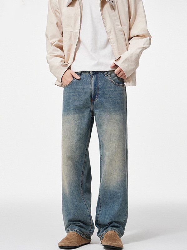 Japanese Brand Men's American Retro Washed Distressed Wide-Leg Loose Jeans Size US 32 / EU 48 - 1 Thumbnail