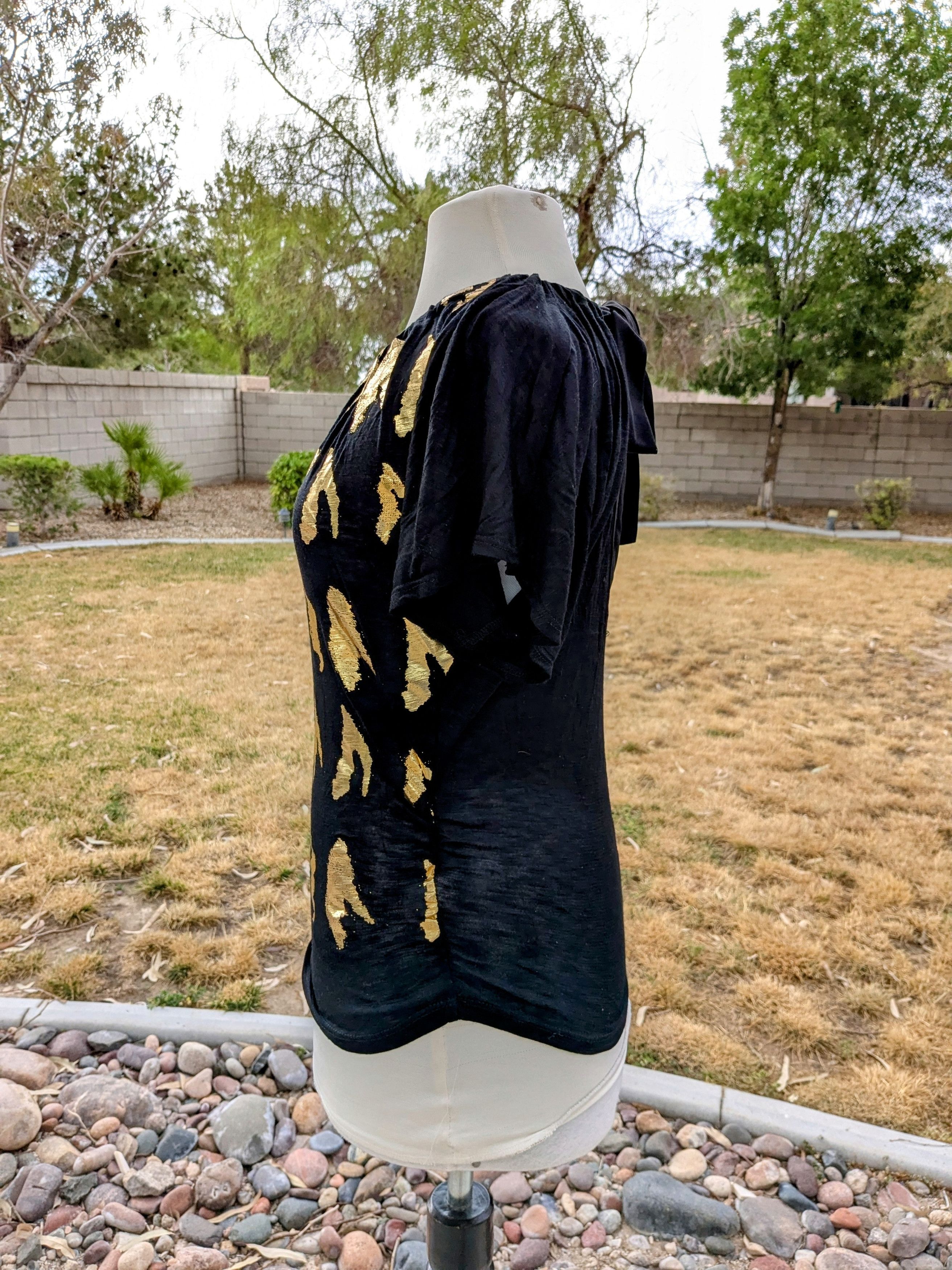 Designer Miss Royal T Gold Flame Rayon Stretch Women's Top Blouse Size S / US 4 / IT 40 - 2 Thumbnail