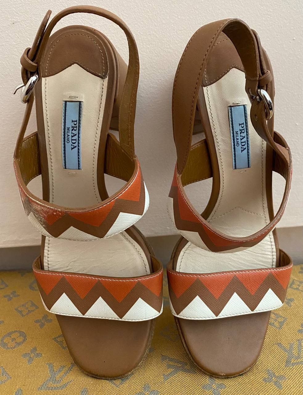 Prada RRP 690$ Prada Greca Slingback Block Heel Sandals Leather Size US 7.5 / IT 37.5 - 2 Thumbnail
