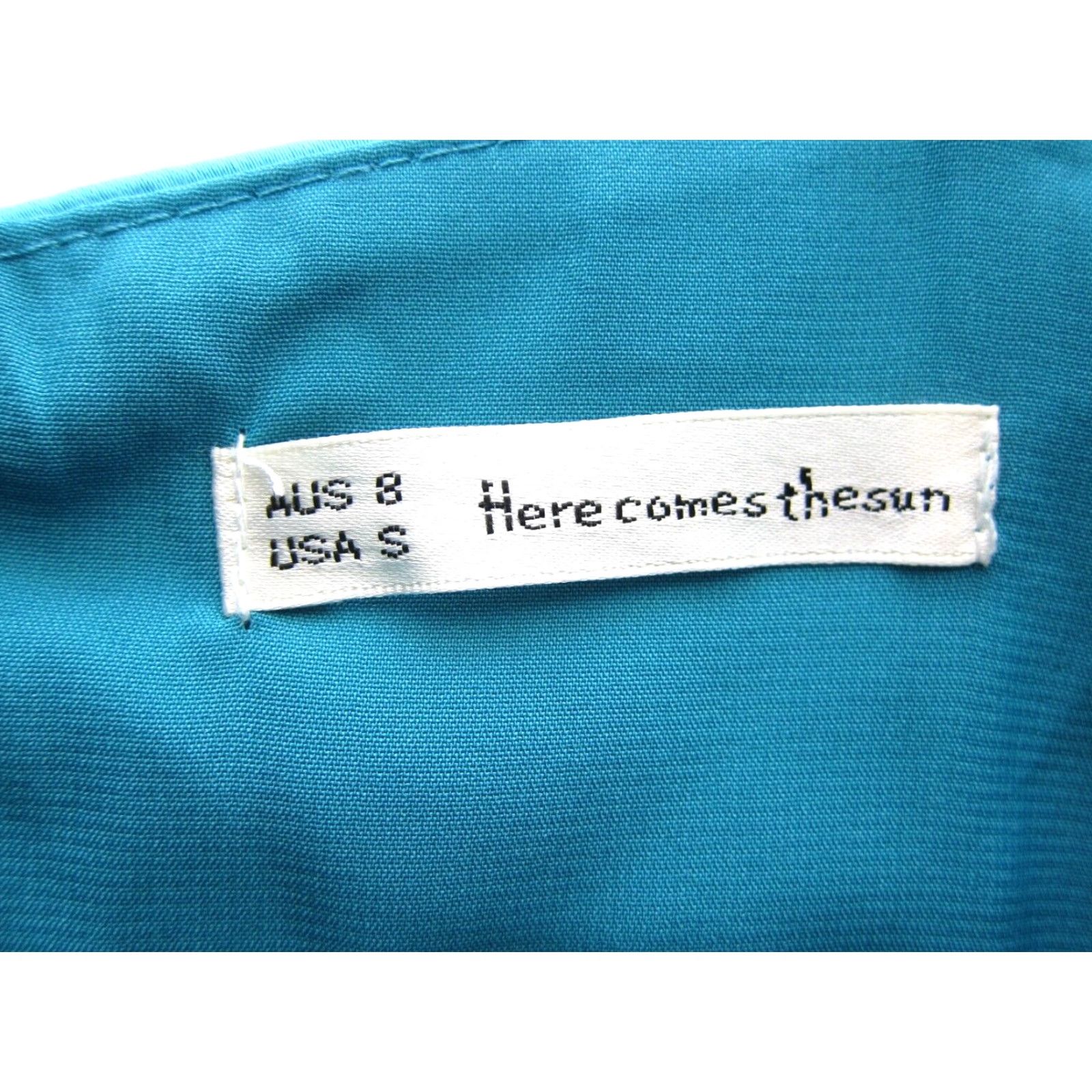 Hereu Here Comes The Sun Teal Spaghetti Strap Ruched Bustier Midi Cocktail Dress Small Size S / US 4 / IT 40 - 4 Thumbnail