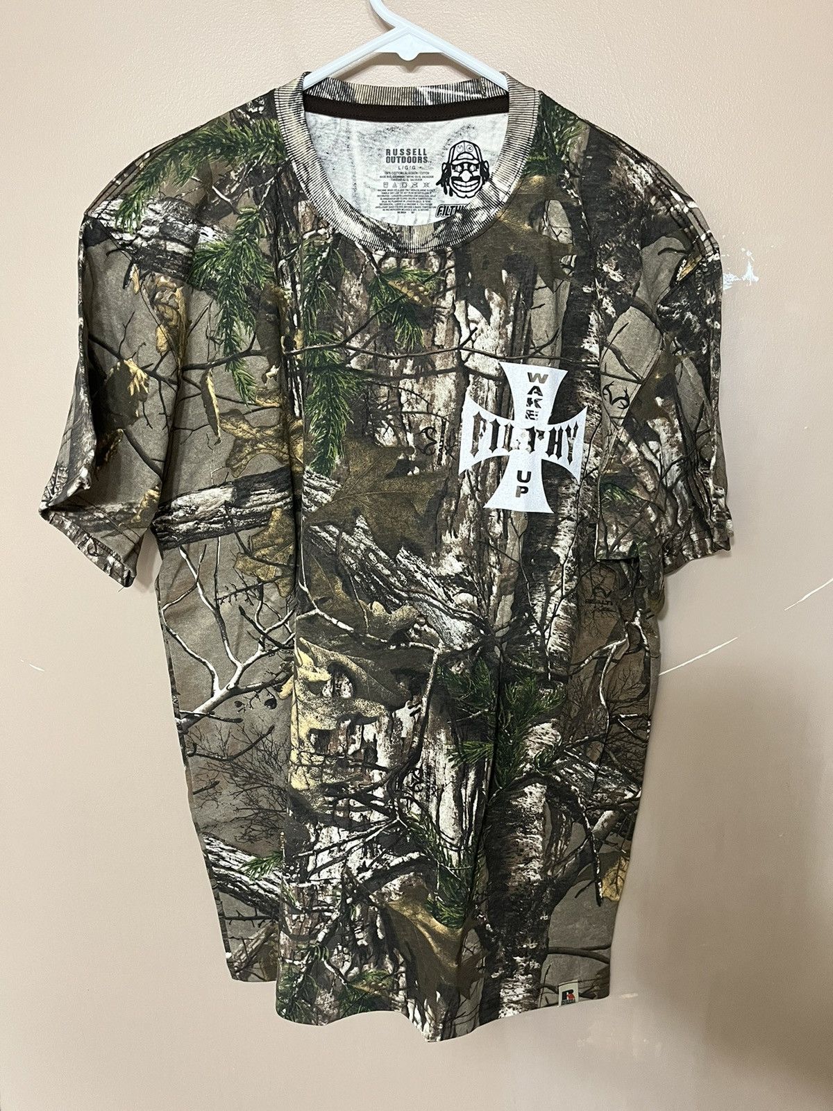 image of Band Tees x Drain Gang Working On Dying F1Lthyware ‘Wake Up Filthy’ Camo Tee | L, Men's (Size Large